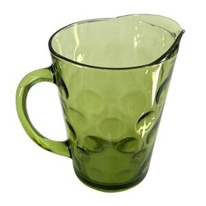 Vintage Hazel Atlas El Dorado Green Glass Pitcher With Interior Raised Dots